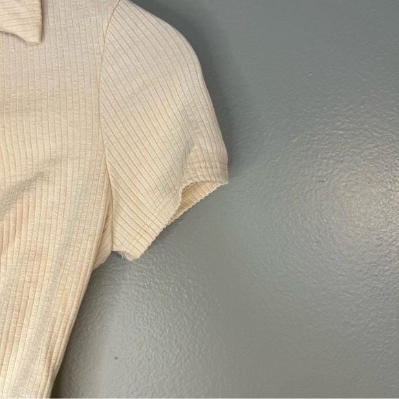Reformation Cream Brantley Knit Ribbed Collared Top, Size Small - Picture 8 of 12